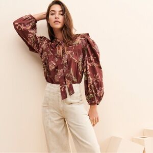 Love the label Anthropologie floral puff sleeve tie front top